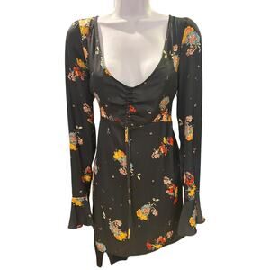 FREE PEOPLE Midnight Dress Shift Silky Short Mini Floral Dress Women's Small NWT